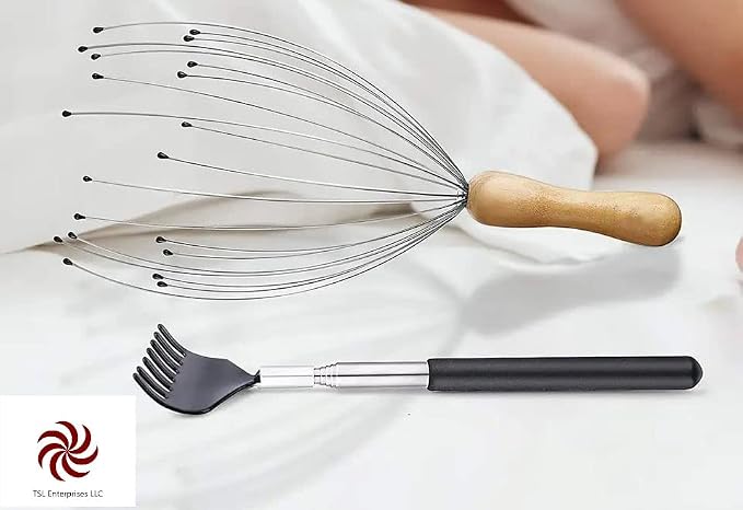 TSL Enterprises LLC Quality Wood Handle 20 Claw Scalp Massager with Telescopic Back Scratcher