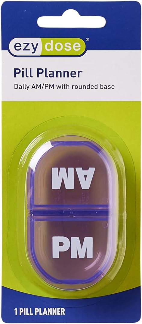 Ezy Dose Daily AM/PM Pocket Pharmacy Travel Pill Case, Medicine Planner, Vitamin Organizer, Snap-Shut Lids, Color May Vary, BPA Free