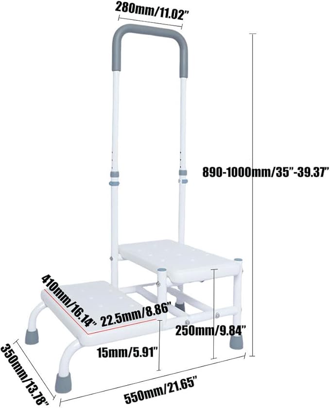 Heavy Duty 2 Step Stool with Adjustable Handrail - 5 Kinds of Height Adjustable, for Seniors Elderly, Adults and Others who Need Extra Help, Can Withstand 400 Pounds