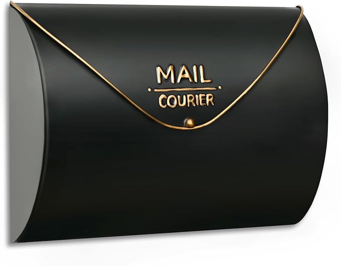 Outdoor Wall Mount Mailbox, 13 x 3.24 x 10.3 inch Black Waterproof Mail Box, Heavy Duty Wall-Mounted Mailboxes for Home, Envelopes, Magazines & Small Packages