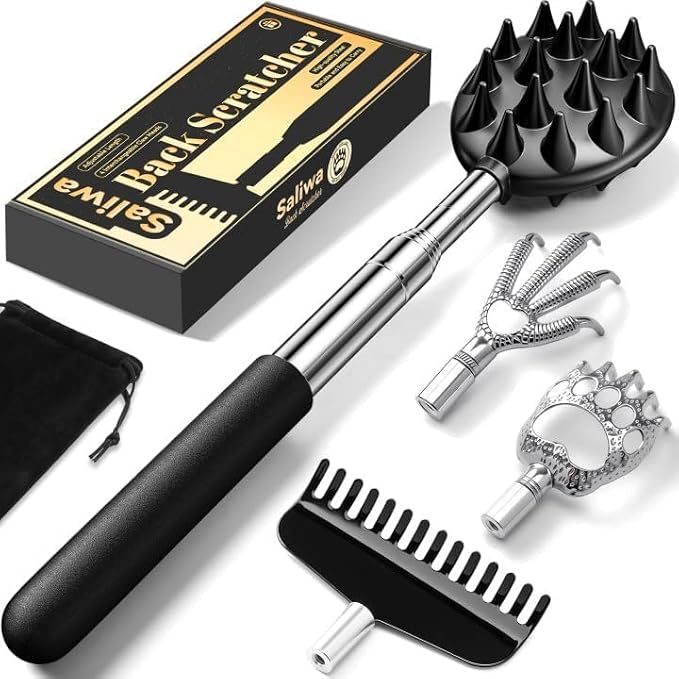 Saliwa Telescoping Back Scratcher with 4Pcs Detachable Heads, Back Scratcher for Men/Women,Gift for Men,Dad Gifts Birthday Gifts for Husband, Men, Women, Him, Her