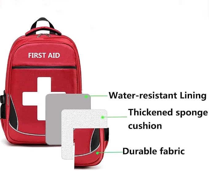 First Aid Bag Empty Red Emergency First Responder Trauma Multi-Pocket Traveling Field Trips Camping Essentials (Red, Pack of 3)