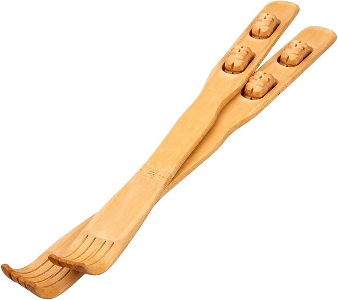 2-Pack Bamboo Back Scratcher by Dependable Industries – Long Reach, Massage Rollers, Self-Massage & Itch Relief, Eco-Friendly