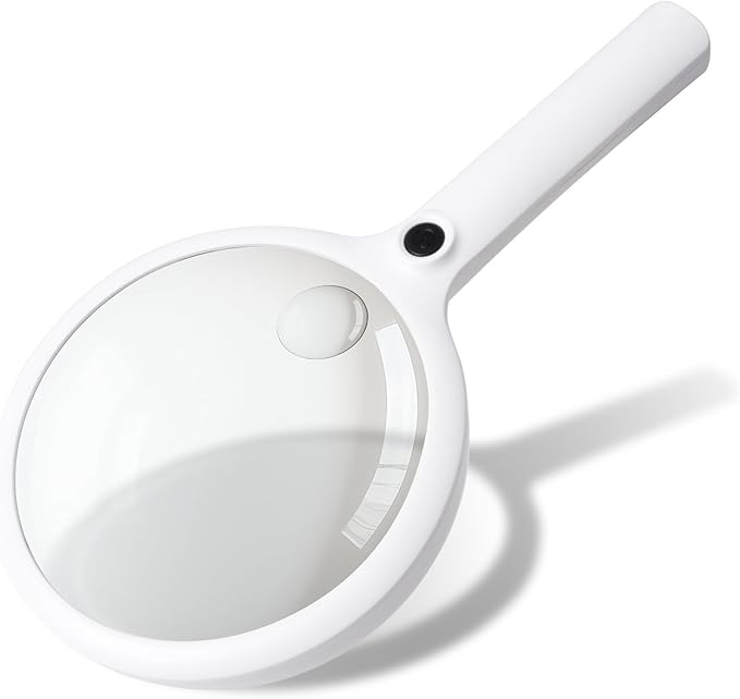 2000mAh Rechargeable Magnifying Glass with Light, 5X/10X Large Handheld Lighted Magnifier, 24 LEDs, 3 Light Modes, Reading Aid for Seniors & Low Vision (White)