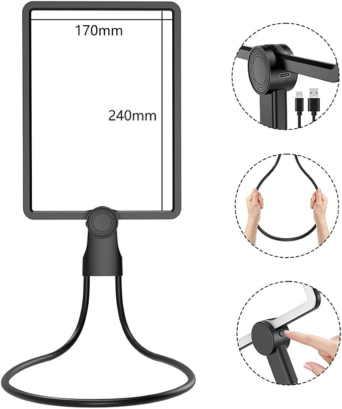 10X Large Rechargeable Magnifying Glass | Hands-Free Magnifier with 50 LED Lights & Adjustable Brightness for Seniors Reading, Crafts, and Low Vision Tasks