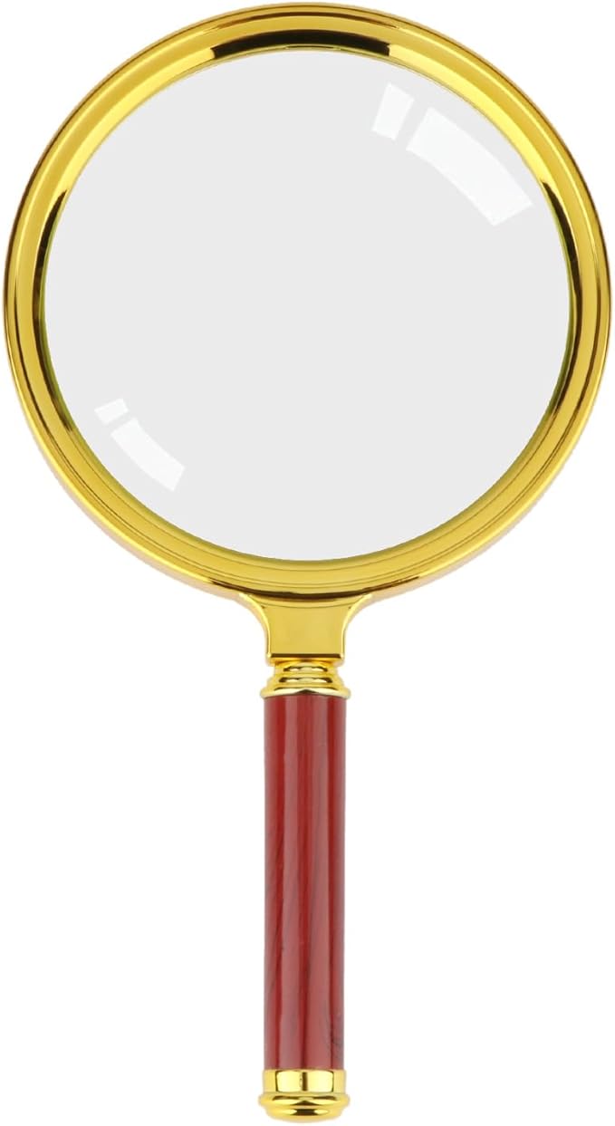 Rongon Handheld Magnifier‌ with ‌Optical Glass Lens‌, 5X Vintage Gold Frame & Detachable ‌Rosewood Handle‌, ‌100MM Lens, Reading Magnifier‌ for Books/Newspapers, Jewelry & Hobby Observation