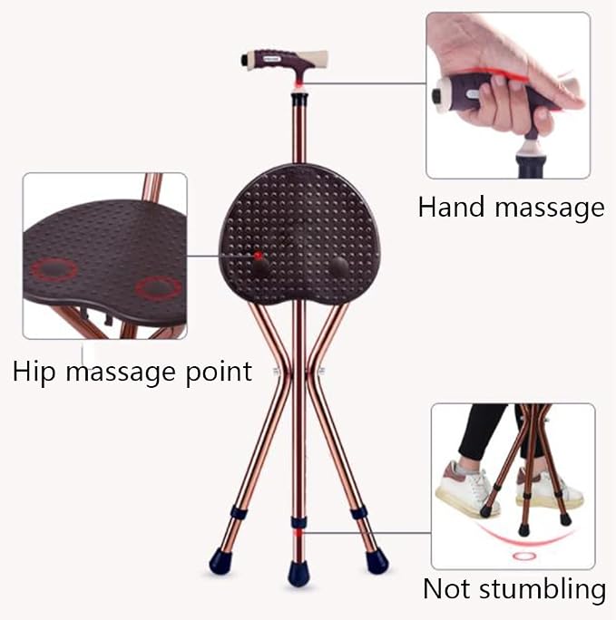 Folding Chair Cane Stool Crutch High Chair Collapsible Counter Stools Walking Chair for Elders Adjustable Height (Color : Brown)