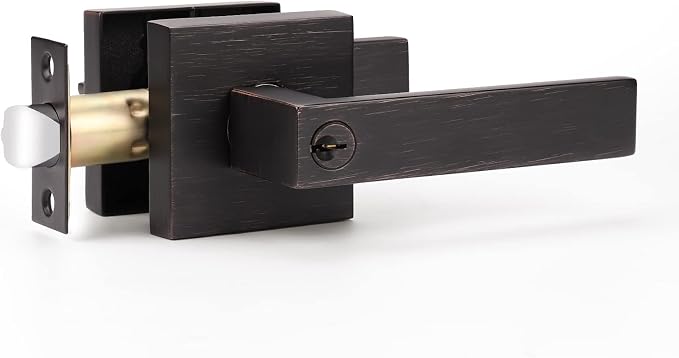 KNOBWELL Exterior Door Handle Heavy Duty Keyed Entry Handleset(Not Keyed Alike) Entrance Handleset, Oil Rubbed Bronze Finish, Left or Right Handing Square Knob 2.13 lb One Lever