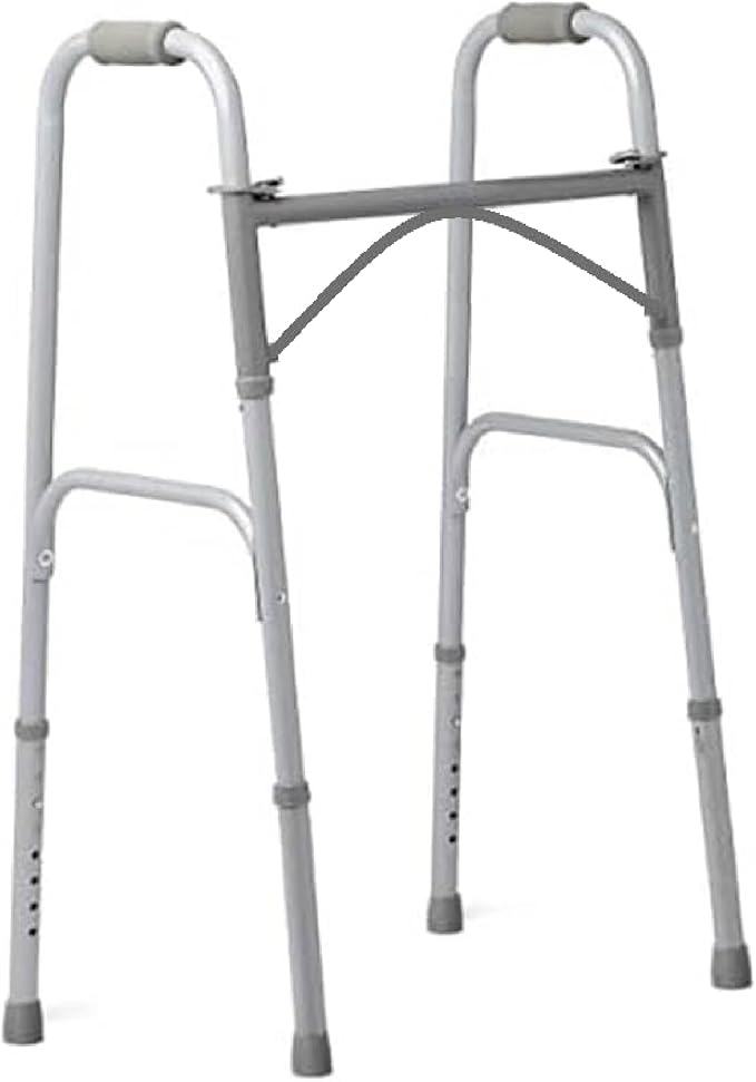 HEALTHLINE Walker Folding Deluxe 2 Button Without Wheels, Lightweight Foldable Mobility Walker No Wheels for Adult Seniors Disabled, Adjustable Height for Short, Average and Tall People