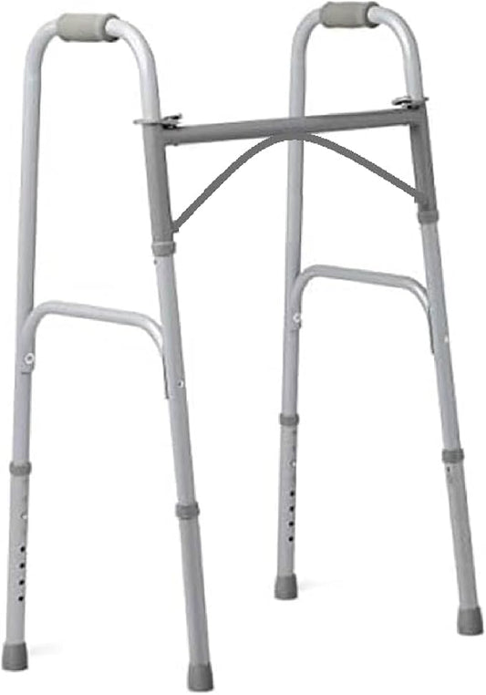 HEALTHLINE Walker Folding Deluxe 2 Button Without Wheels, Lightweight Foldable Mobility Walker No Wheels for Adult Seniors Disabled, Adjustable Height for Short, Average and Tall People