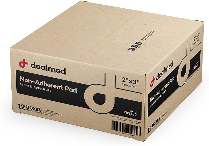 Dealmed Sterile Non-Adherent 2" x 3" Gauze Pads | Non-Adhesive Wound Dressing, Highly Absorbent & Non-Stick, Painless Removal-Switch, Individually Wrapped for Extra Protection (2" x 3" Case of 1200)
