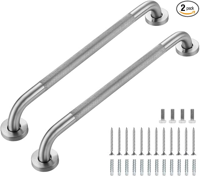 Grab Bars for Shower, 2 Pack 20-Inch Anti Slip Shower Handles for Elderly, Stainless Steel Handicap Grab Bars for Bathroom, Toilet (Brushed Nickel, 1" Diameter)