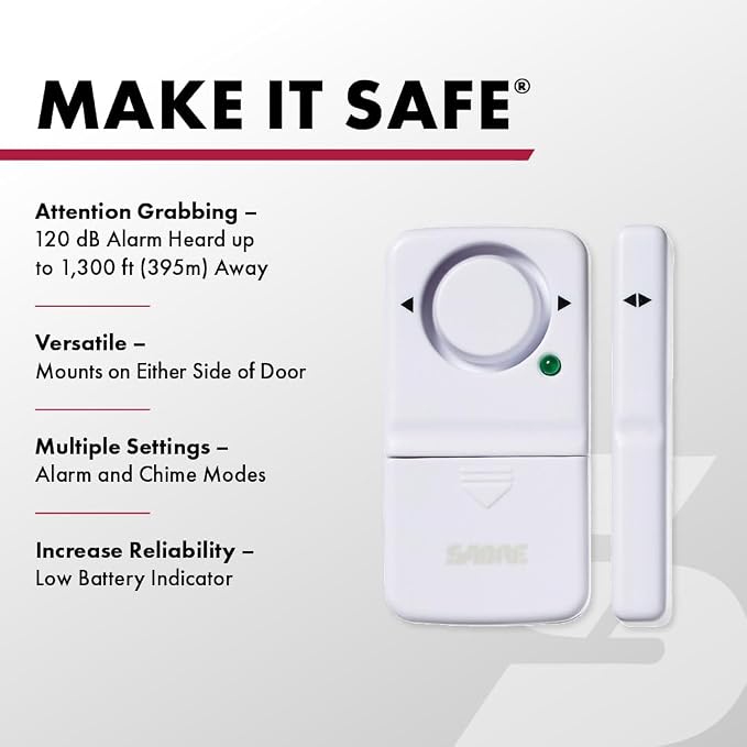 SABRE Wireless Home Security Door Window Burglar Alarm with LOUD 120 dB Siren, DIY EASY to Install, White