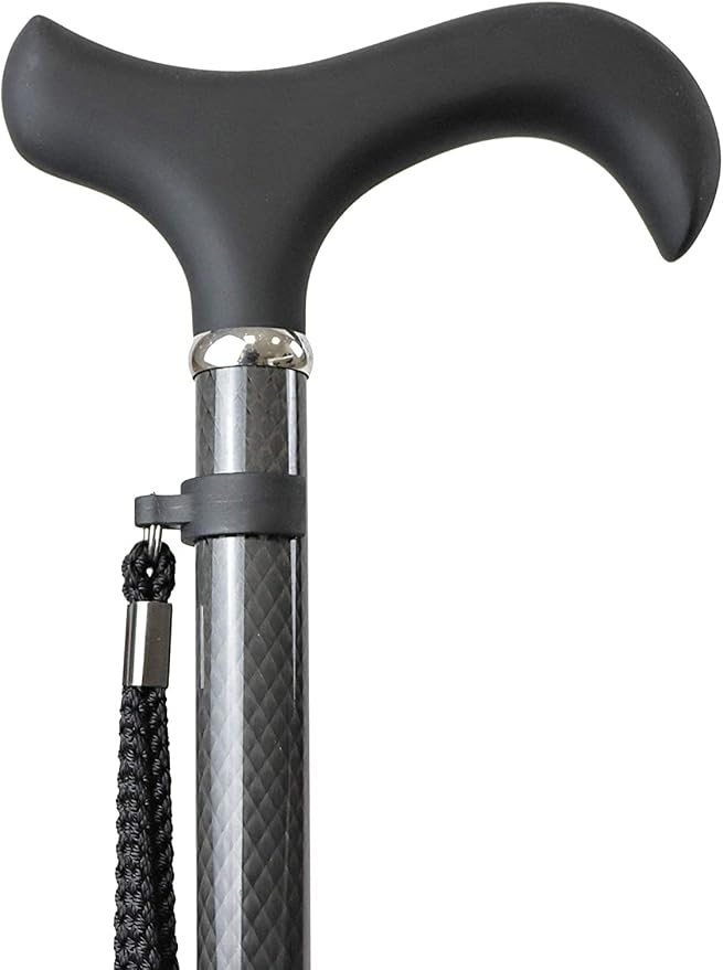 KMINA Folding Cane for Men and Women (Carbon Fiber), Soft Grip, Adjustable Height, Lightweight, Black, PRO Model