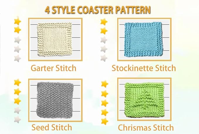 Kaaper Beginner Knitting Kit for Adults - Create 4 Dishcloths & 4 Coasters, All-in-One Knitting for Beginners Kit with Cotton Yarn, Bamboo Needles & 8 Patterns, Handmade Gift for DIY Craft Lovers