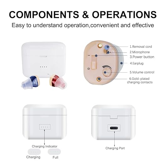 Hearing Aids for Seniors, Invisible Hearing Amplifiers with Noise Cancelling, Rechargeable Hearing Aids for Hearing Loss Adults, Comfort In-ear Hearing Devices(Red and blue)