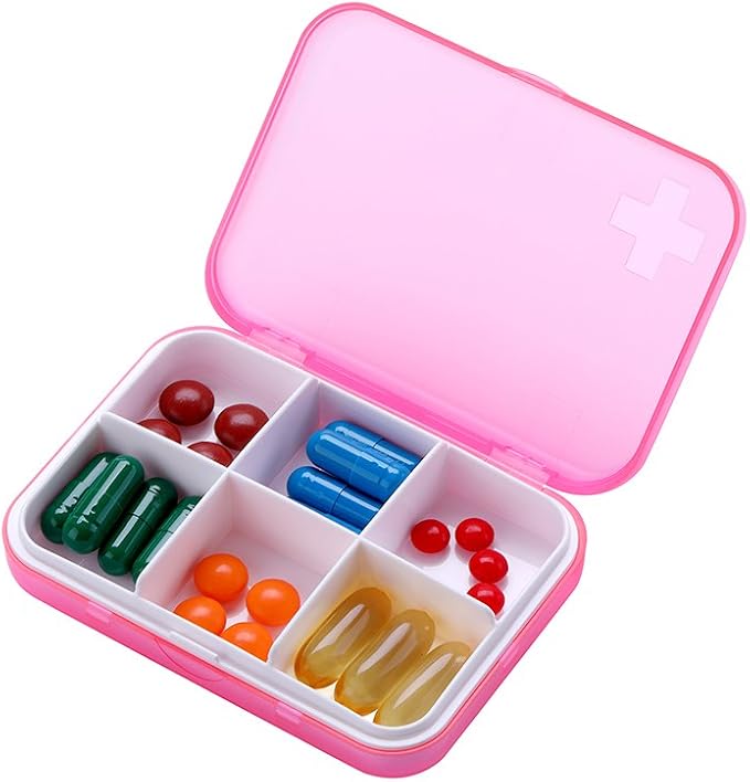 Portable Pill Organizer - Slim Pill Box for Purse or Travel, Compact Pill Case(4+6 Compartment,Pink)
