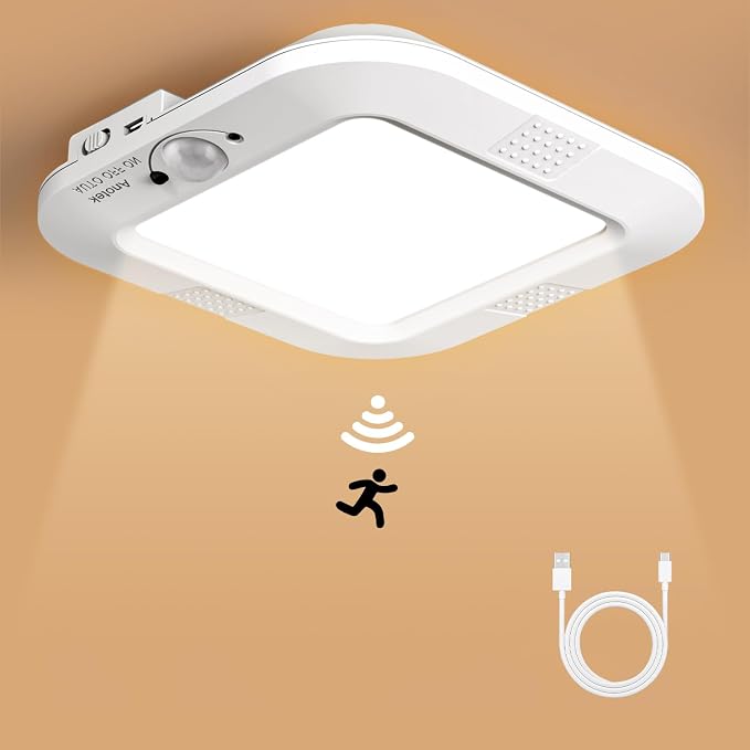 Rechargeable Motion Sensor Ceiling Light, Closet Light with USB Cable | Battery Operated, Motion Activated Cool White Light, Indoor Use for Closet Stair Pantry Hallway Shed Laundry