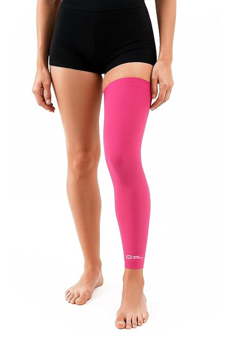 Copper Compression Leg Compression Sleeve - Copper Infused Knee Stabilizer Brace for Running, Meniscus Tear, ACL, MCL, Arthritis, Joint Pain Relief - Thigh & Calf Support for Men & Women - Pink - L