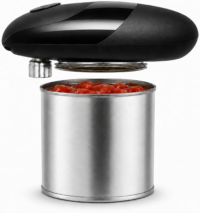 Battery Electric Can Opener, One-Touch,Hands-Free,Smooth Edge,Black,Compact | Effortless safe Automatic Fits Most Round & Square Cans Cord-Free Convenience Camping Kitchens RVs Beginner-Friendly