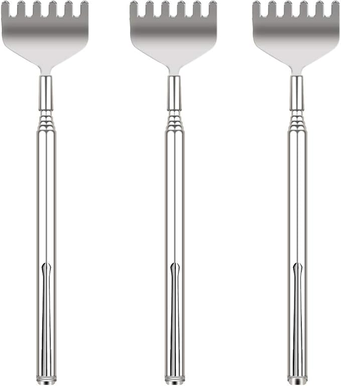 YIMICOO Extendable Back Scratcher for Men 3 Pack Portable Telescopic Metal Back Scratchers/Hand Massager with Pocket Clip for Thanksgiving, Birthday, Christmas Gifts
