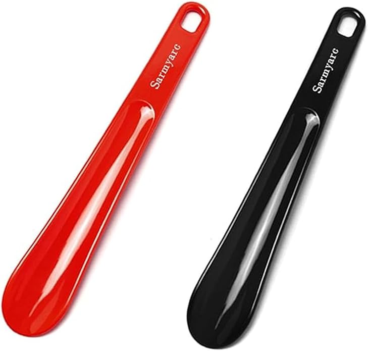 Sarmyarc Plastic Shoe Horn,2pcs Travel Shoe Horns for Men, Women, Seniors& Kids - Shoe spoon - Shoe helper - Boot Shoehorn 10.3''(Red/Black)