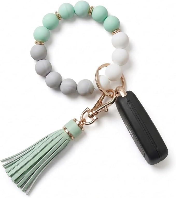 BIHRTC Key Ring Bracelet Car Keychain Holder Wristlet Silicone Women Beaded Bangle Chains