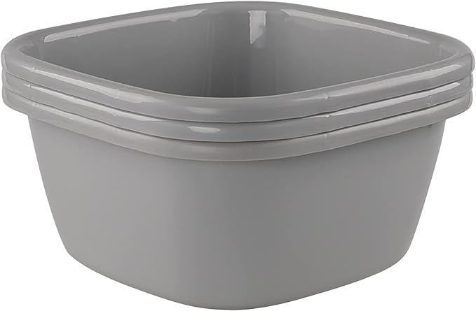 Begale 3-Pack 16 Quart Plastic Wash Basin, Dish Pans Kitchen Sink, Gray