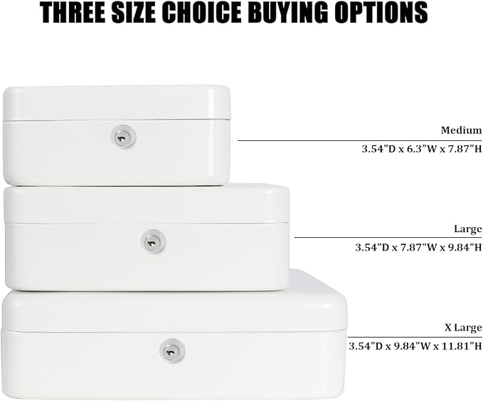 Jssmst Locking Large Metal Cash Box with Money Tray, Lock Box, White