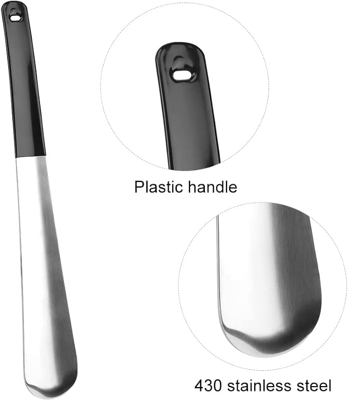 Xiaokeis Shoe Horn Long 12 Inch, Premium Stainless Steel Shoehorn, Shoe Helper for Seniors,Long Handle Shoe Horns for Men or Woman, Metal Shoe Horn for Handicap, Elderly Senior, Pregnancy(Black)