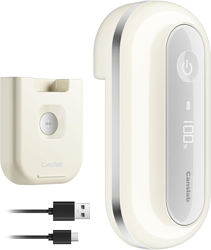 Canslab Retro Rechargeable LED Battery Track Electric Can Opener Auto Stop | True One-Touch, Wall-Mountable Small Size, Side Cut Smooth Edge, Rechargeable, for Seniors with Arthritis, White