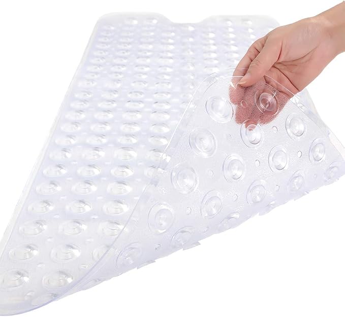 Bathtub and Shower Mats, Extra Long Non-Slip Bath Tub Mat 39 x 16 Inch, Machine Washable Bathmat with Suction Cups & Drain Holes for Bathroom Floor, Clear