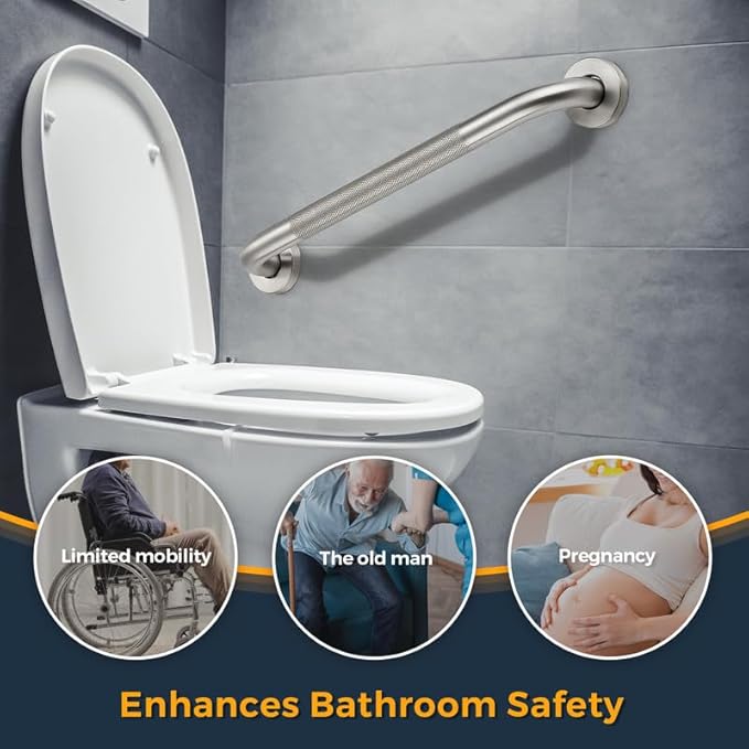 Grab Bars for Shower, 1 Pack 18-Inch Anti Slip Shower Handles for Elderly, Safety Shower Grab Bar, Stainless Steel Handicap Grab Bars for Bathroom,Toilet (Brushed Nickel, 1" Diameter)