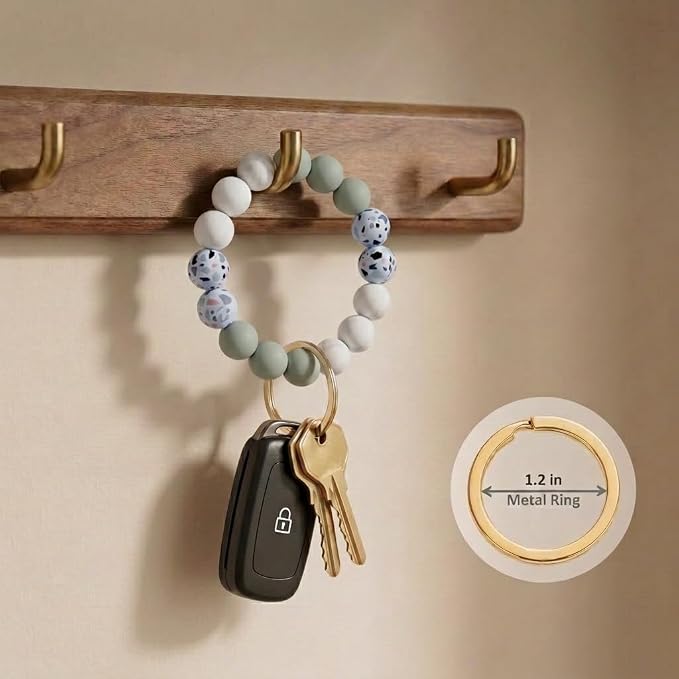 BIHRTC Key Ring Bracelet Car Keychain Holder Wristlet Silicone Women Beaded Bangle Chains