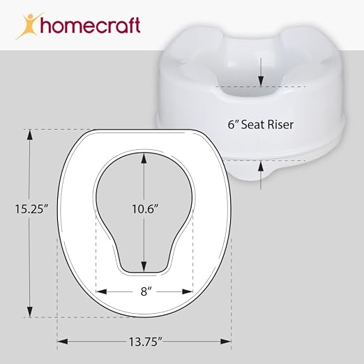 Homecraft Savanah Raised Toilet Seat 6" without Lid, Elongated & Elevated Lock Seat Support for Elderly, Handicapped and Disabled Users, White Colour | High elevated toilet seat locks onto standard toilets; portable commode seat riser for seniors and e...
