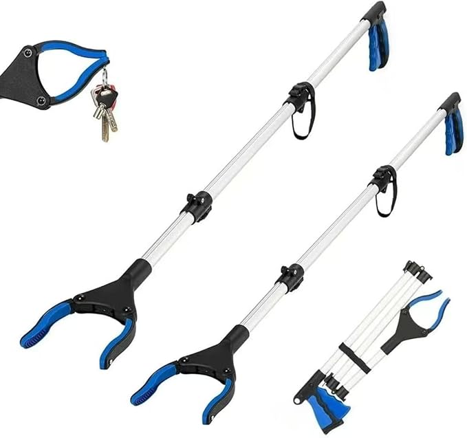 2-Pack Grabber Reacher Tool, 43 Inch Extra Long Steel Foldable Pick Up Stick with Strong Grip Magnetic,Trash Claw Grabber Tool, Hand Grabber for Reaching, Arm Extension, Blue