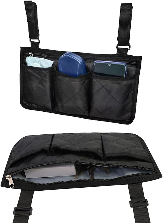 Bed Rails Bag with Cup Holder Phone Pouch 4 Pocket Storage Organizer Bag for Elderly Adults Safety Bed Assist Rail Medical Bed Support Bar Mobility Assistant Handle Bars Under Mattressbed Cane
