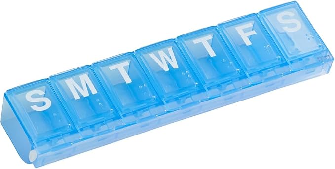 EZY DOSE Weekly (7-Day) Daily Pill Container, Medicine Planner, Vitamin Organizer, Large Locking Compartments Secure Prescription Medication and Prevent Accidental Spilling, Blue, BPA Free