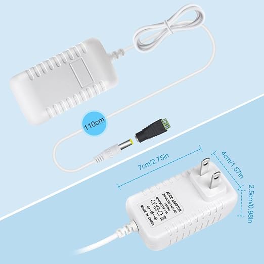 12V Power Supply, 12 Volt 1A 12W DC Power Supply, White Switching LED Power Adapter, AC 110V to 12V Wall Mounted Transformer Plug for LED Strip Lights with 5.5/2.1 DC Female Connector