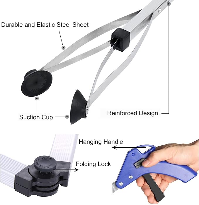 Reacher Grabber 32" Extra Long Folding Reaching Claw Heavy Duty Mobility Aid Arm Extender Gripper Tools for Trash Pick Up Litter Picker Garden Nabber Elderly Arthritis Reach Assist Tool