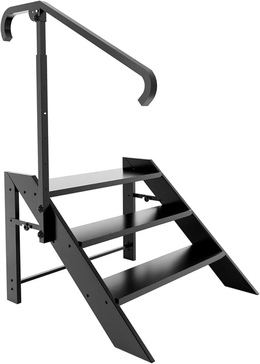 Step Ladder, Foldable Step Stool, 3 Step Folding RV Steps with Handrail, Camper Steps Outdoor, for Reaching High, Travel Trailer, Mobile Home, Spa