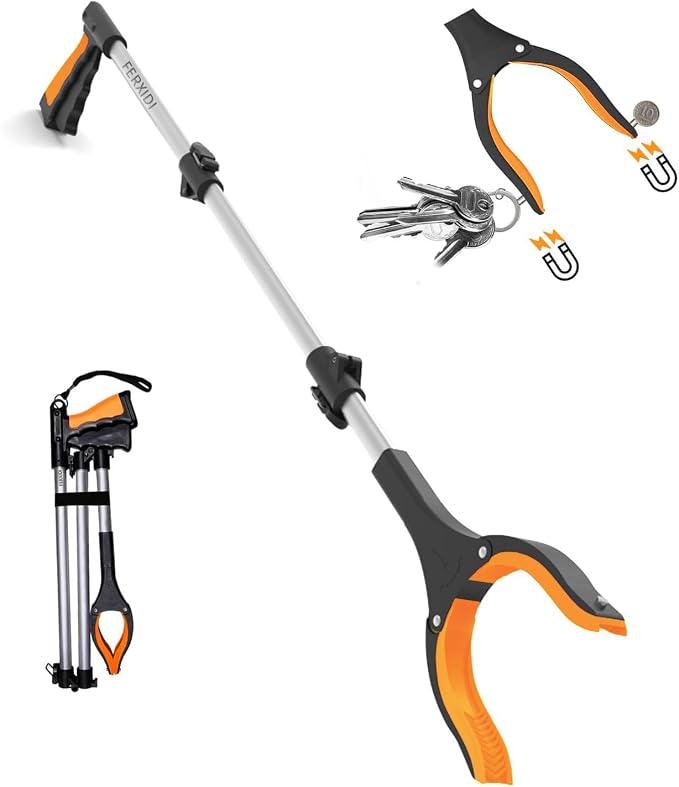 43" Foldable Grabber Reacher Tool,Reacher Grabber Pickup Tool,Folding Grabbers for Elderly Grab It Reaching Tool with Rotating Jaw+Magnets,Grabber Reacher Tool Heavy Duty