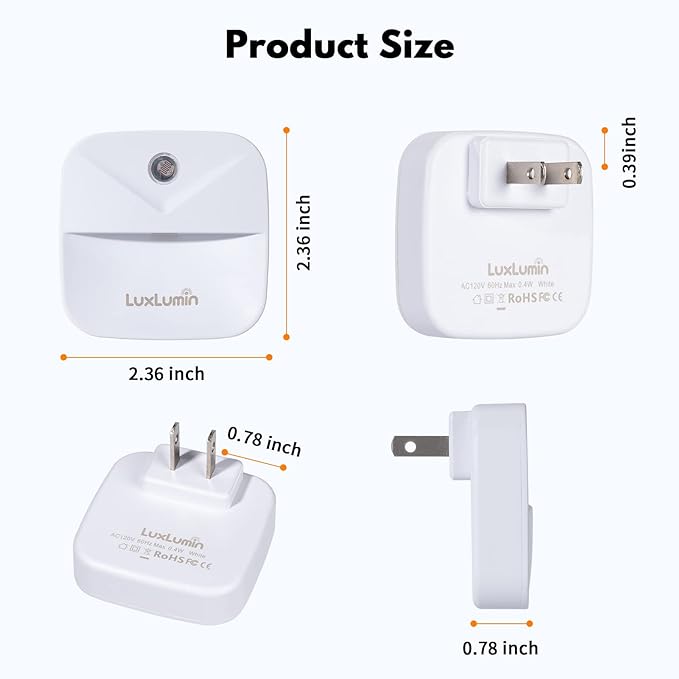 LED Night Lights Plug into Wall with Smart Dusk-to-Dawn Sensor, Automatically Turn on and Off,Night Light for Kids,Bedroom,Bathroom,Stairs,White, 4 Packs