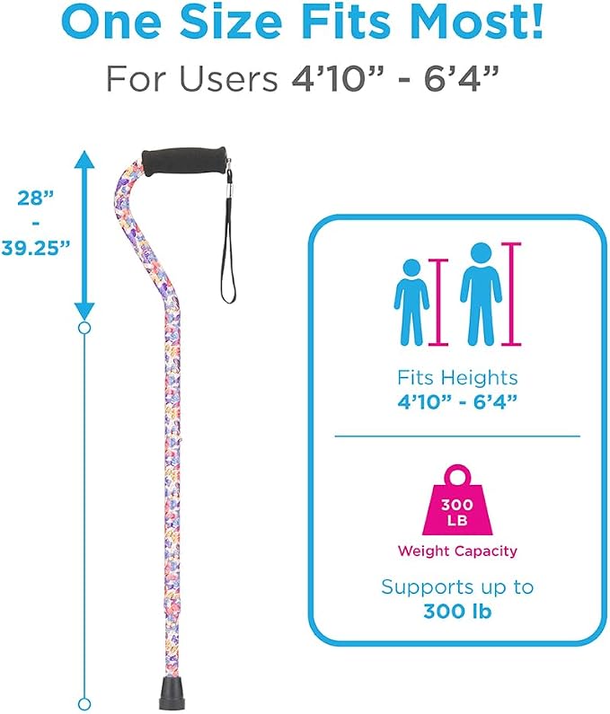 NOVA Offset Walking Cane for Seniors, Men & Women – Lightweight Adjustable Walking Cane with Soft Foam Grip, Wrist Strap, Anti-Rattle Lock & Non-Slip Tip – Stylish Mobility Aid