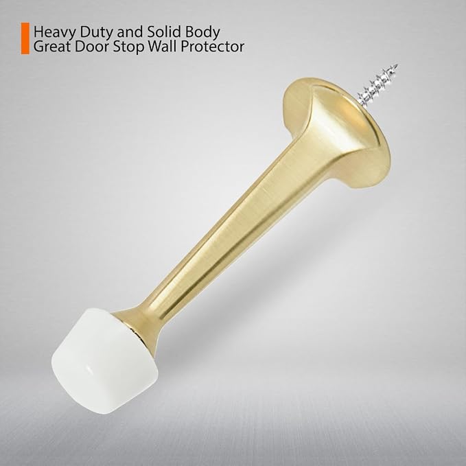 10 Pack Gold Solid Rigid Door Stops - Heavy Duty Door Stoppers Wall Protector with Soft Rubber Tips, Brushed Brass
