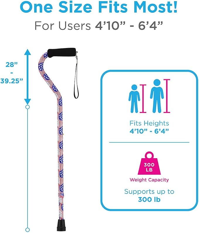 NOVA Offset Walking Cane for Seniors, Men & Women – Lightweight Adjustable Walking Cane with Soft Foam Grip, Wrist Strap, Anti-Rattle Lock & Non-Slip Tip – Stylish Mobility Aid