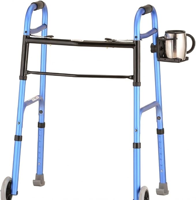 NOVA Adjustable Cup Holder for Walkers, Rollators & Wheelchairs – Folding Drink Holder Fits 3/4”, 7/8” & 1” Tubes, Holds 2.25”–3.75” Cups, Durable, Easy Install