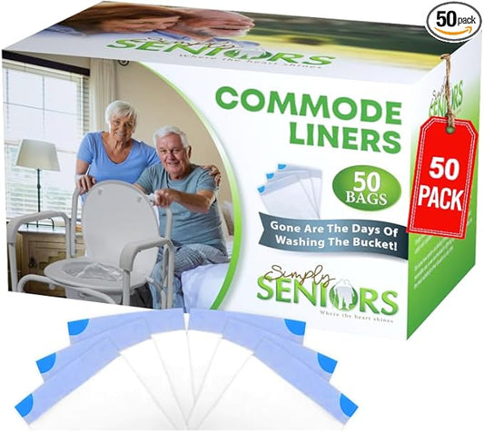 Commode Liners - 50 Strong Portable Toilet Bags - Easy to Use Bedside Commode Liners Disposable - Toilet Liners That Support Dignity of Seniors & Disabled - No More Buckets to Wash - NO Absorbent Pad
