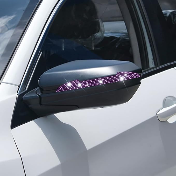 4PCS Bling Car Door Handle Scratch Protector, Purple | 5.75x0.39 Inch, Universal fit, side panels/mirror edges, stainless steel, rhinestones, adhesive backing, exterior accessories