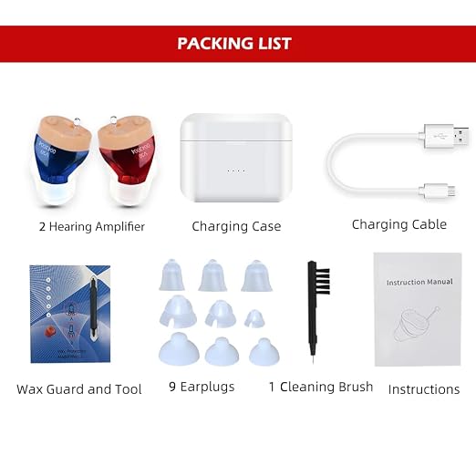 Rechargeable Invisible Hearing Aids for Seniors Adults | Hearing Amplifier with Noise Cancelling with Charging Case